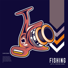 Fishing Retro Poster: Inflatable Boat and Equipment for Fishing. Vector illustration