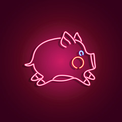 Happy New Year 2019 neon sign and chinese new year of the pig. Neon sign, bright signboard, light banner. Vector icon