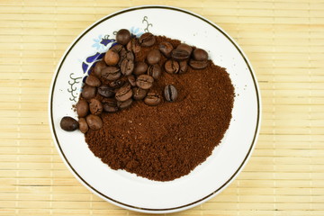  ground coffee  and coffee beans 