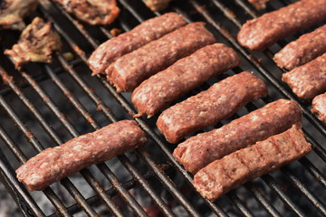 Traditional Romanian food, grilled meat rolls known as mititei