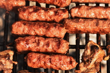 Traditional Romanian food, grilled meat rolls known as mititei