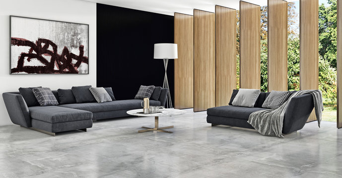 large luxury modern bright interiors room illustration 3D rendering