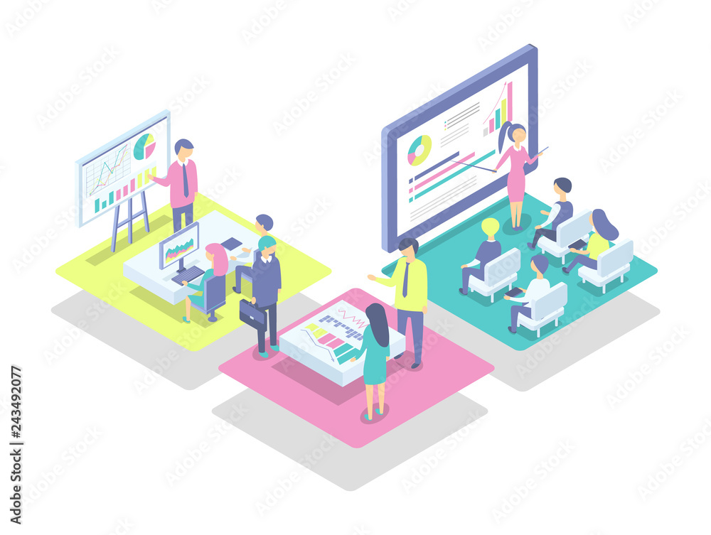 Poster whiteboard and computer data vector illustration