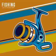 Vintage deep sea fishing poster with hands holding fishing rod