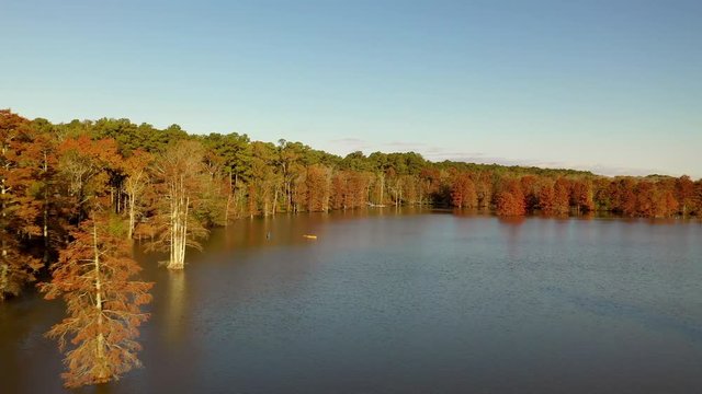 Two Kayaks on the Smooth Waters of Stumpy Lake. Stunning Aerial Feature Footage