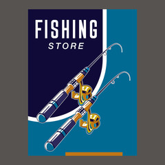 Vintage deep sea fishing poster with hands holding fishing rod
