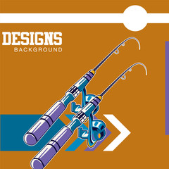 Vintage deep sea fishing poster with hands holding fishing rod