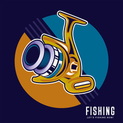 Vintage deep sea fishing poster with hands holding fishing rod