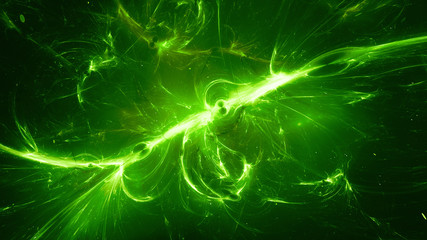 Green glowing interstellar energy in space