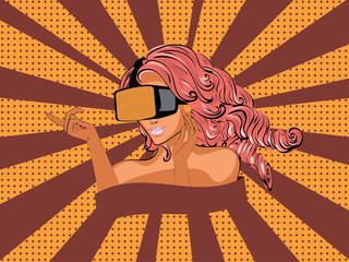 Pop art girl in vr glasses portrait