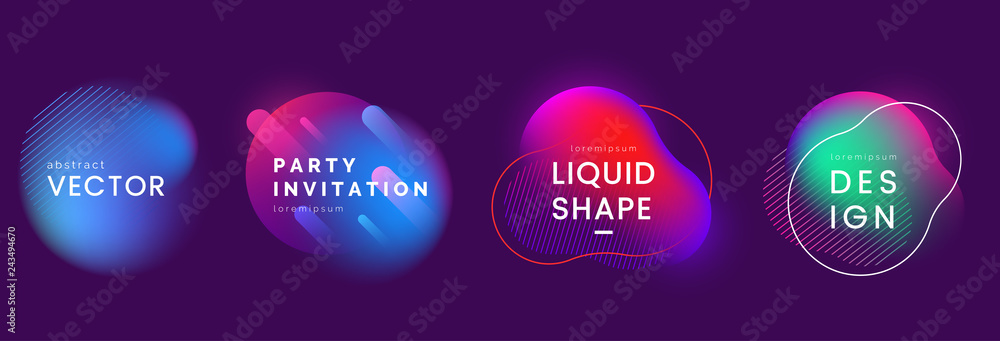 Aufkleber Set of abstract liquid banners in different neon colors. Modern fluid gradient elements with light effect. Abstract backgrounds for club party invitation, web, advertisement. Vector eps 10.