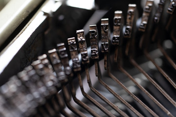 Obraz premium old typewriter machine detail closeup cyrilic letters