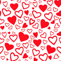 Obraz na płótnie Canvas Romantic red and white hearts, seamless pattern.
