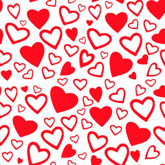 Romantic red and white hearts, seamless pattern.