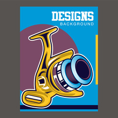 Gone fishing poster with fish, fisherman equipment and tackle sketch