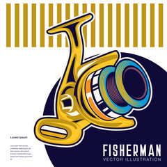 Fishing store advertisement retro poster, rod hooks and baits, big fish catch. Vector fisherman tackles. Pike, salmon or carp fishery and sport adventure. Vintage signboard - Vector