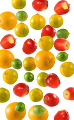 isolated image of lemon, apple and oranges close up