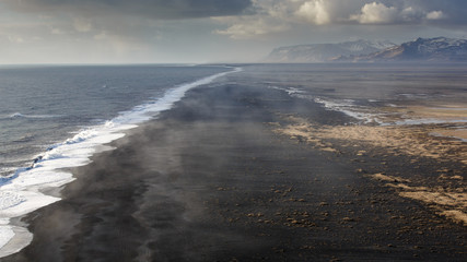 Aerial view of black sand beach, Vik
