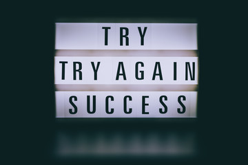 try try again success message on lightbox in the dark