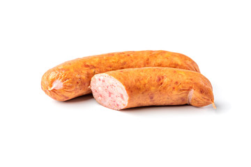 Smoked sausage isolated on white background.