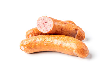 Smoked sausage isolated on white background.