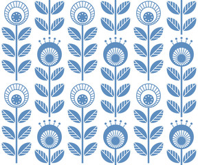 Materiał do szycia Scandinavian folk style flowers - seamless floral pattern based on traditional folk art ornaments, sweden nordic style. Vector illustration. One color - easy to recolor
