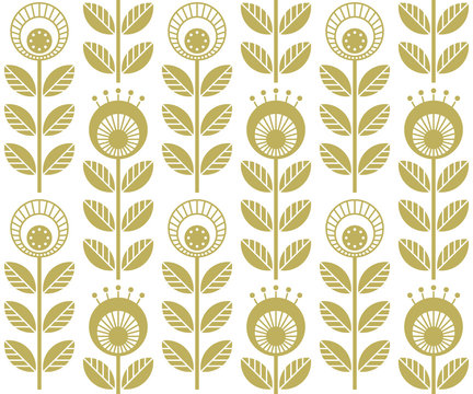 Scandinavian folk style flowers - seamless floral pattern based on traditional folk art ornaments, sweden nordic style. Vector illustration. One color - easy to recolor