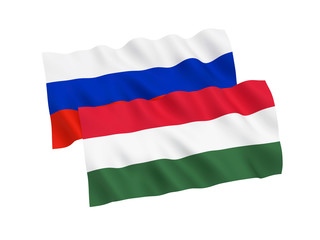 Flags of Russia and Hungary on a white background
