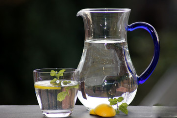 Frisches Wasser im Glas mit Zitrone und Minze