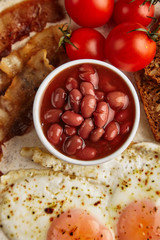 The English breakfast with egg and juice