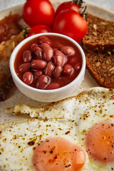 The English breakfast with egg and juice