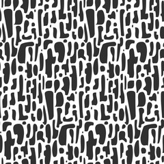 Trendy black and white seamless pattern with shapes in vertical rows. Contrast vector texture with misshaped rectangles for textile, wrapping paper, cover, surface, wallpaper