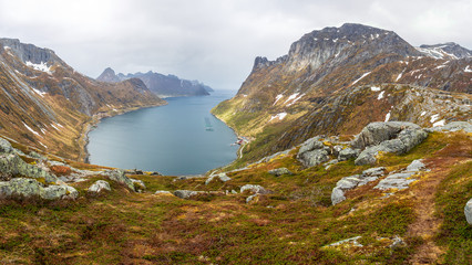 view of Senja Island from mountain Keipen