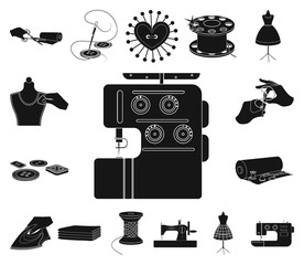 Atelier and equipment black icons in set collection for design. Sewing of outer clothing vector symbol stock web illustration.