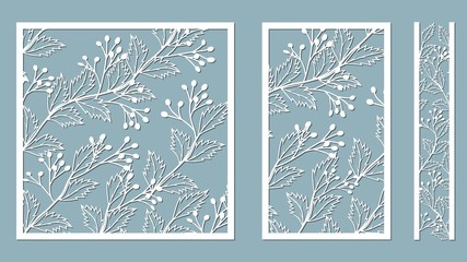 Set template for laser cutting and Plotter. Bush with berries for decoration. Vector illustration. Sticker set. Pattern for the laser cut, serigraphy, plotter and screen printing.