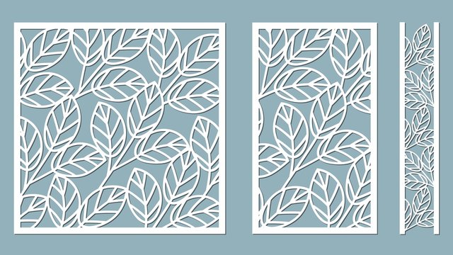 Set template for cutting. Leaves pattern. Laser cut. Vector illustration. Pattern for the laser cut, serigraphy, plotter and screen printing.