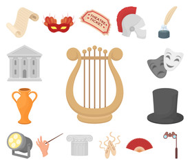 Theatrical art cartoon icons in set collection for design.Theater equipment and accessories vector symbol stock web illustration.