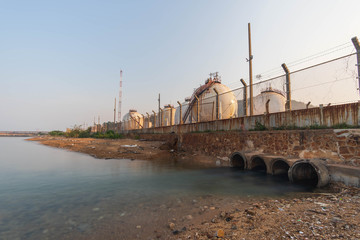 Industrial sewage drainage pipes released into the sea
