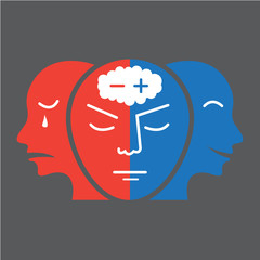 Head icon for bipolar disorder flat design.on gray background  illustration