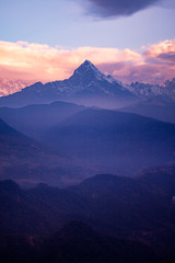 Fototapeta na wymiar Machapuchare Mountain in Nepal during sunset