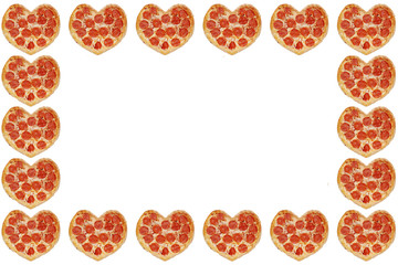 pizza with shape of heart frame for valentines day isolated