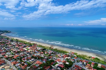 Itanhaém, Brazil: Aerial view of the coast and beach. Beautiful landscape. Great beach view.