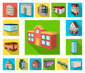 Building and architecture flat icons in set collection for design.The building and dwelling vector isometric symbol stock web illustration.