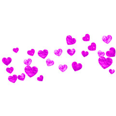 Grunge heart background for Valentines day with pink glitter. February 14th day. Vector confetti for grunge heart background. Hand drawn texture. Love theme for special business offer, banner, flyer.