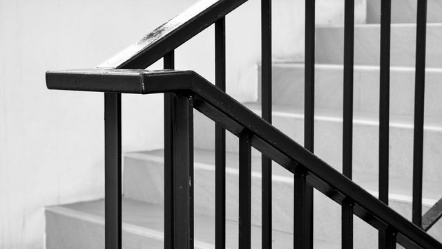 closeup steel railing in the house - monochrome