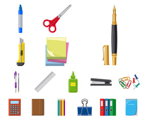 Vector design of office and supply symbol. Set of office and school stock symbol for web.