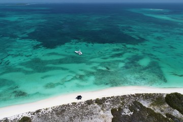 Los Roques, Carribean sea. Fantastic landscape. Aerial view of paradise island with blue water. Great caribbean beach scene