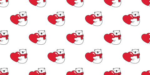 Fototapeta premium Bear seamless pattern vector polar bear heart valentine hug cartoon illustration scarf isolated repeat wallpaper tile background