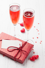 Valentine's day greeting card with champagne