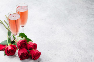 Valentine's day greeting card with champagne